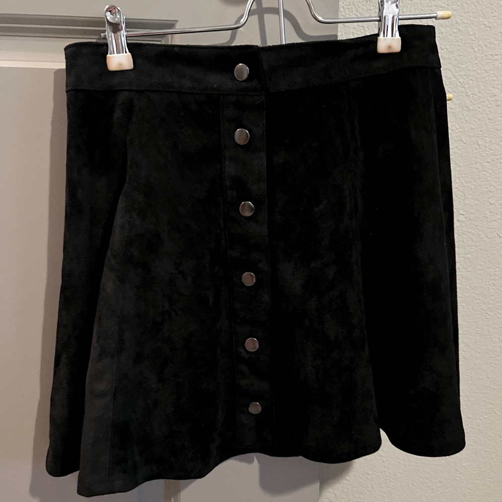 From Fabrik boutique. Button up black suede skirt.